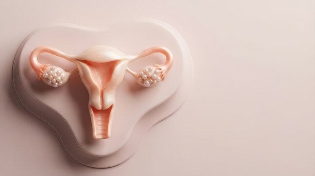 Female reproductive organ anatomy featuring uterus, ovary, fallopian tube and vaginal canal in detailed medical illustration with soft lighting and clean background