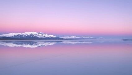 Fototapeta premium Vast Pink Sky Reflected on Tranquil Salt Lake with Mountains