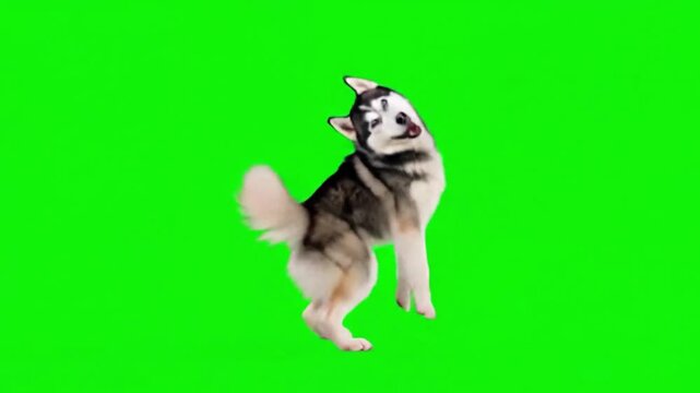 Funny Dancing Husky Dog on Green Screen &ndash; Cute Siberian Husky Performing Energetic Dance