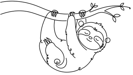 Fototapeta premium Sloth hanging white background smiling.