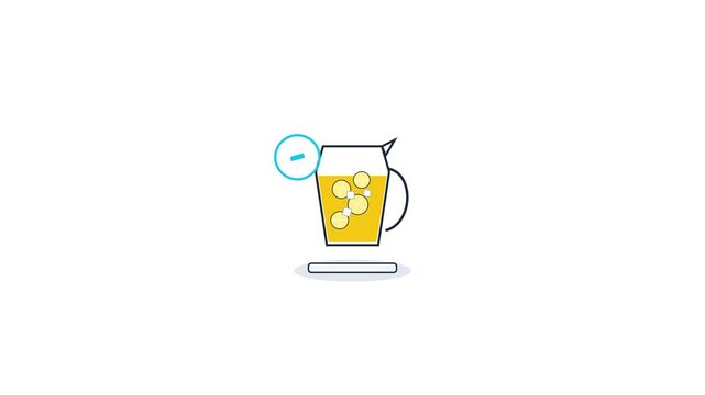 Seamlessly looping 4K motion graphics asset featuring a perfectly proportioned geometric lemonade pitcher with faceted ice cubes, floating lemon slices, dynamic sloshing liquid, and a quality refreshm