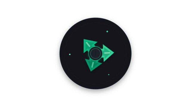 Premium 4K microstock animated icon featuring a geometric recycling symbol with chasing arrow loop interaction and environmental sustainability visual payoff on a transparent background.