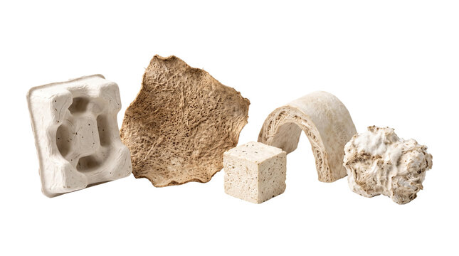 Sustainable mycelium packaging samples, biodegradable mushroom foam materials, eco friendly organic compostable shipping solutions