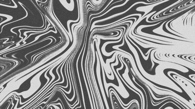 Black and White Abstract Liquid Marble Background, Monochrome Wave Swirl Pattern with Grain Texture for Poster and Graphic Design