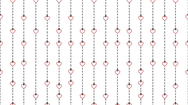 Minimalist Vertical Dashed Lines with Hanging Pink Hearts Seamless Pattern