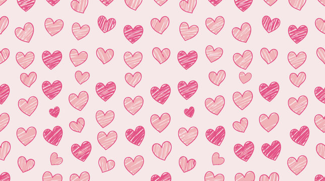 Whimsical Scribbled Pink Hearts on Light Pink Background Seamless Pattern