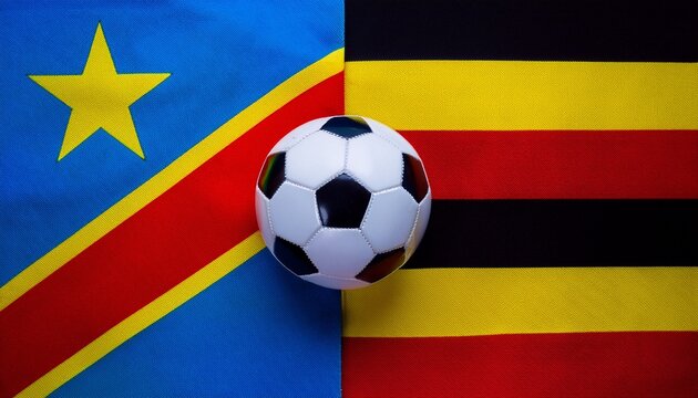 soccer ball placing between DR Congo flag and Uganda flag