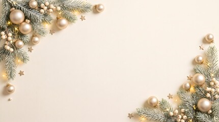 Obraz premium A beautifully decorated christmas scene featuring golden ornaments and lush greenery creating a festive and warm holiday atmosphere for celebrations