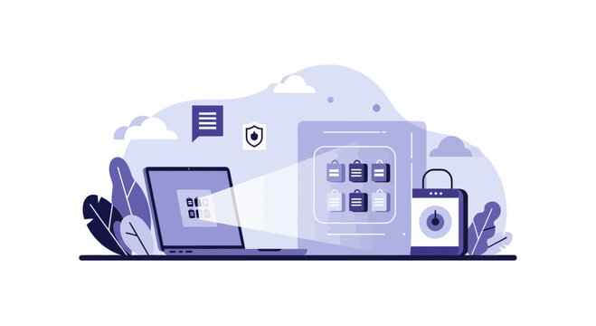 Secure Cloud Storage and Data Protection Vector Illustration