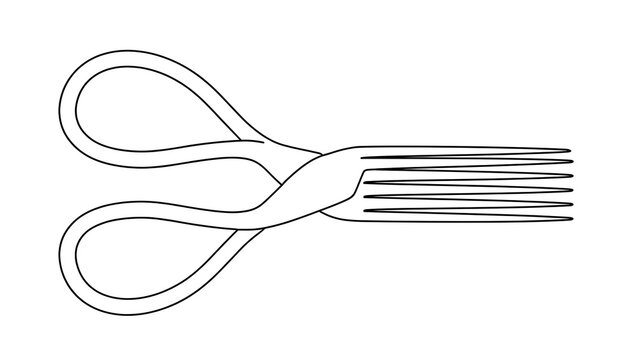 Scissors fork utensil on white background.