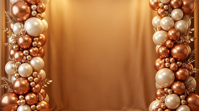 Elegant gold and white balloon arch backdrop perfect for a luxury happy birthday celebration or festive party event
