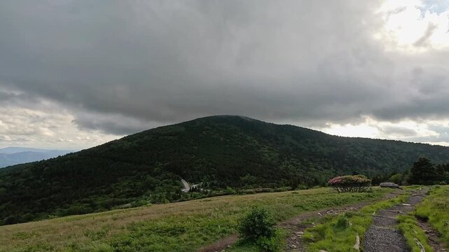 A Storm Cloud Over Roan Mountain Highlands in Tennessee With Wind Blowing