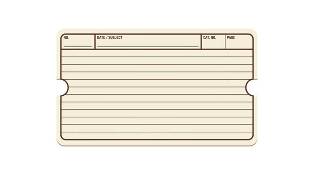 Vintage style lined index card with sections for date subject and page number.