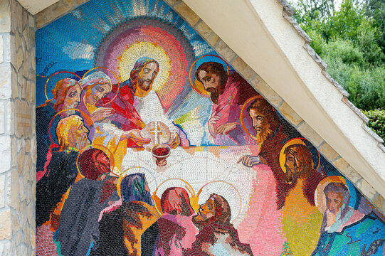 Mosaic of the Last Supper, the Fifth Luminous Mystery of the Rosary &ndash; Sanctuary of the Queen of Peace, Medjugorje, Bosnia and Herzegovina.