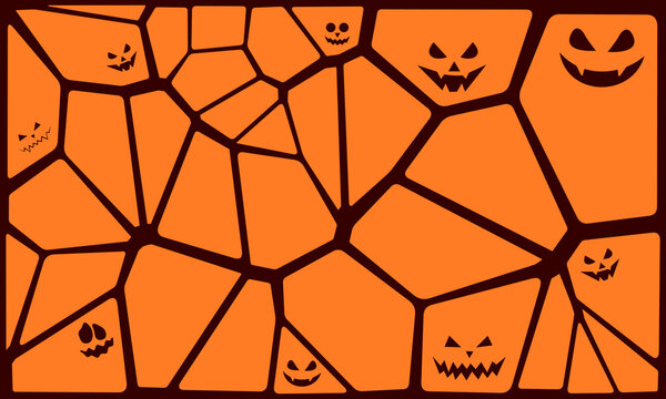 Halloween background with scary faces and pumpkin. Good for textile fabric design, wrapping paper, website wallpapers, textile, wallpaper and apparel. Cartoon doodle creepy Jack o lantern Spooky face