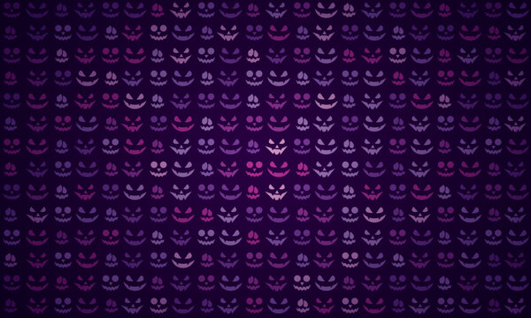 Halloween background with scary faces and pumpkin. Good for textile fabric design, wrapping paper, website wallpapers, textile, wallpaper and apparel. Cartoon doodle creepy Jack o lantern Spooky face