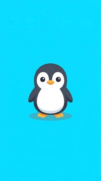 Small cartoon penguin standing on a solid cyan background