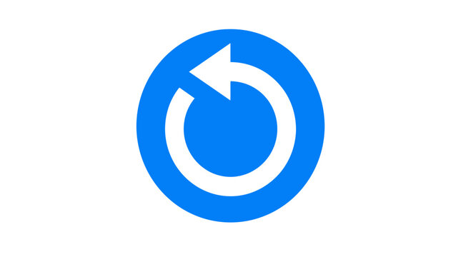 Minimalist counter clockwise arrow icon in a blue circle.
