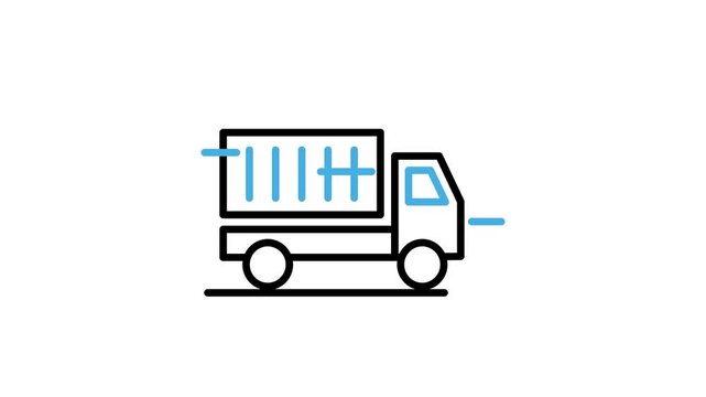Container truck icon animation for shipment cargo, express or fast delivery, logistics transportation, commercial vehicle, distribution service, mobility. Motion graphics video with alpha channel