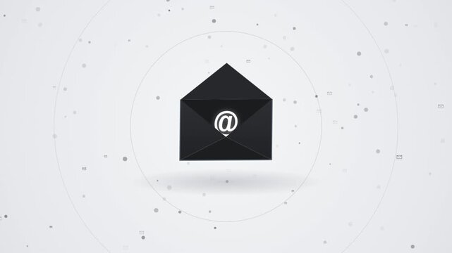 Black Cyber Mail Flow Envelope Data Loop on Clean Studio Background