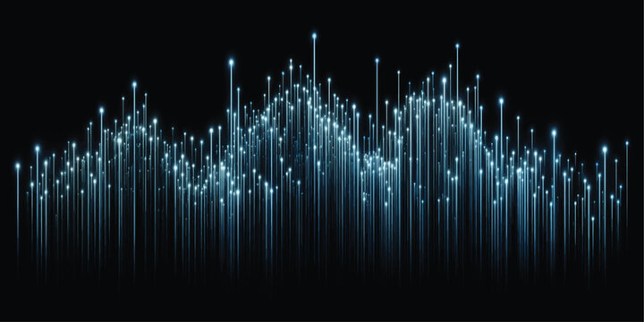 Abstract digital data visualization background with blue glowing vertical light lines light trails network connection data stream cyber space information flow fiber optics visualization