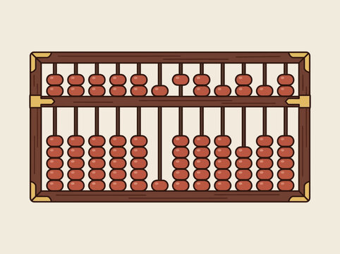 Traditional wooden abacus illustration with red beads for mathematical calculation.