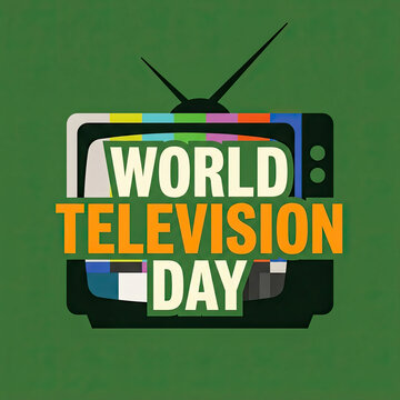 World Television Day retro poster featuring a vintage TV set with colorful test pattern screen graphic for broadcast celebration