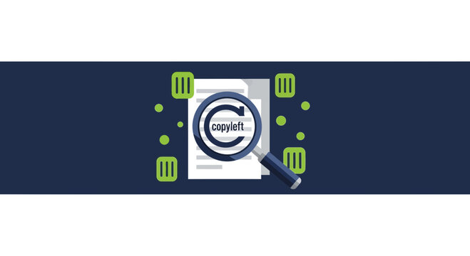 Copyleft licensing concept illustration with magnifying glass over document