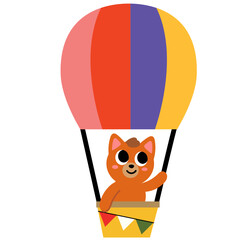 Cute Cat Riding Colorful Hot Air Balloon Vector © Quiet Earth