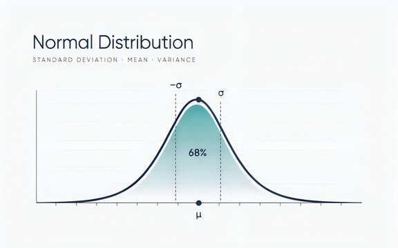 Normal distribution curve with 68 percentage shaded