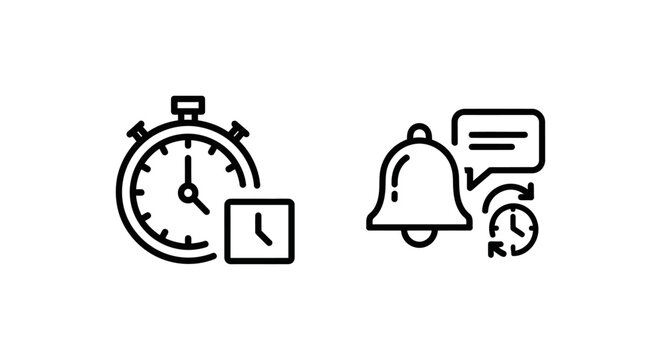 Timing gap and delayed notice notification icons with stopwatch notification communication management workflow scheduling operation function interaction reminders information