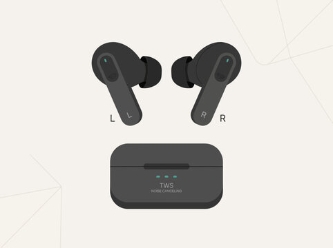 Modern Black True Wireless Earbuds with Charging Case.
