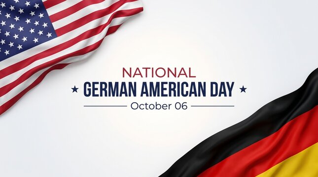 National German American Day banner, October 06 celebration with USA and Germany flags, patriotic heritage background