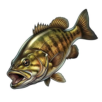 Smallmouth Bass, Vector Illustration, Isolated on White Background