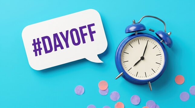 Celebrating a day off with colorful confetti and alarm clock