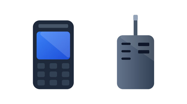 Old mobile phone and pager icons with blue and gray colors for communication uses.