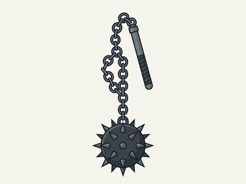 Medieval Flail Weapon Illustration with Spiked Ball and Chain.