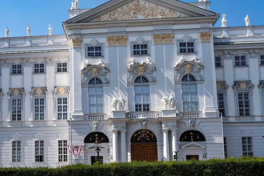 Vienna, Austria - August 27 2026: front fa&ccedil;ade of the Palais Trautson a famous baroque residential Palais in the Vienna downtown district