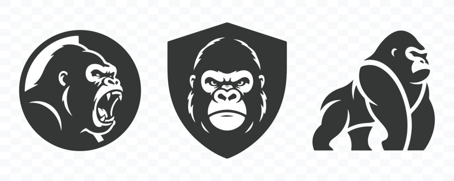 Set of gorilla head logo mascots in black and white styles with gorilla mascot monkey logo ape logo gorilla face animal emblem gorilla design gorilla icon