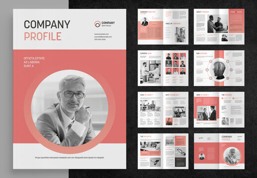 Company Profile Brochure Layout with Pink Accents