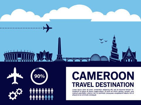 Cameroon Travel Destination Infographic with Skyline Landmarks and Icons