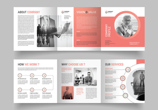 Square Trifold Brochure Layout with Pink Accents