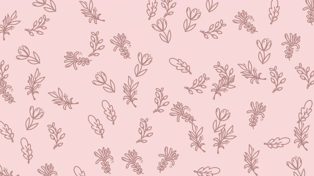 Seamless pattern with hand drawn floral elements on a soft pink background.