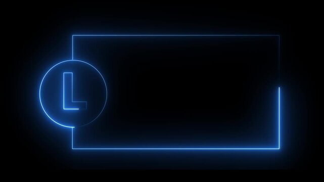 Colorful glowing neon L text icon animation. Square rectangle picture frame with one tone neon color motion graphic on isolated black a background. neon text L, icon, 4k video black background.4k