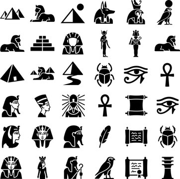 Ancient Egypt mythology and culture icon set