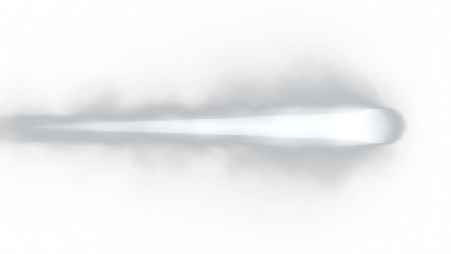 High speed motion blur vector effect. Fast moving projectile with white light streak and smoke trail isolated on a white background. Action design element