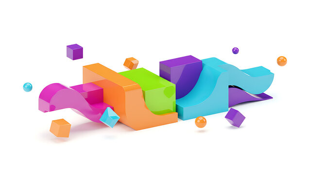 Abstract Colorful 3D Cubes and People Icons Background for Creative Education, Preschool Learning, Play, Building, Construction and Childhood Concepts