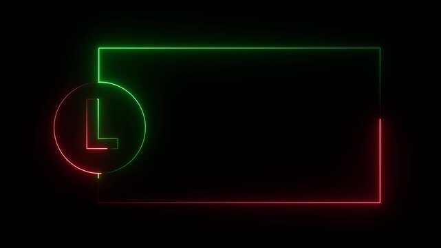 Colorful glowing neon L text icon animation. Square rectangle picture frame with one tone neon color motion graphic on isolated black a background. neon text L, icon, 4k video black background.4k