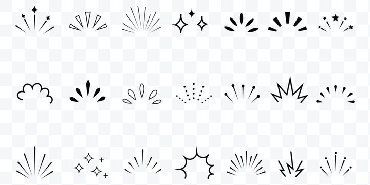 Line star glitter shine of doodle set. Star shine glow, spark glitter, sparkle light vector illustration. Hand drawn sketch doodle style.
