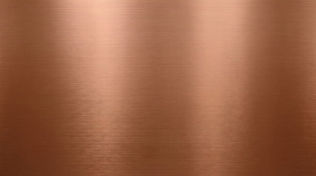 Brushed copper metal texture background with horizontal grain and reflective metallic surface